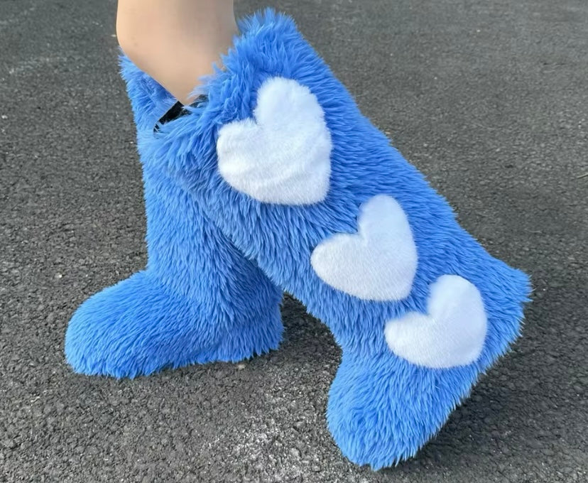 Women’s Heart Fur Boots Heart Boots Furry Fuzzy Boots Fuzzy Heart Boots Fur Heart Boots Valentine’s Day Fur Boots