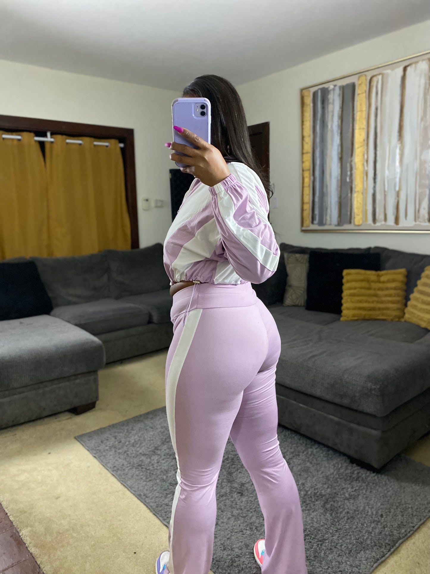 Trendy Two-Piece Tracksuit Set – Women’s Athleisure Zip-Up Crop Jacket & High-Waist Flare Pants (Multiple Colors)