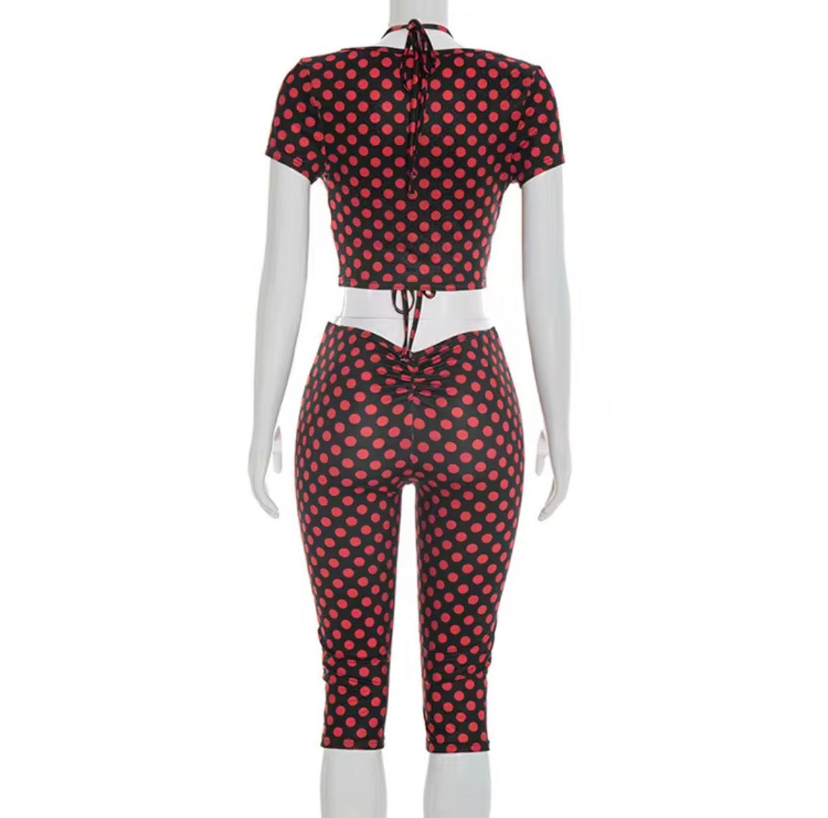 Dot Darling 3-Piece Set – Polka Dot Crop Top, Bralette & Capri Pants (Red & White / Black & Red)