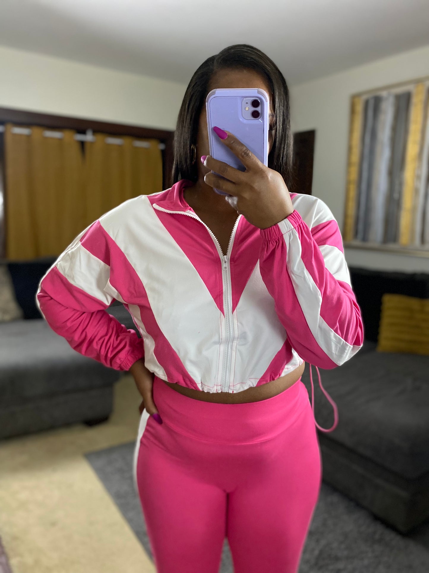 Trendy Two-Piece Tracksuit Set – Women’s Athleisure Zip-Up Crop Jacket & High-Waist Flare Pants (Multiple Colors)