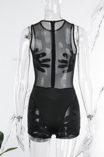 Womens Hand Print Black Mesh Romper