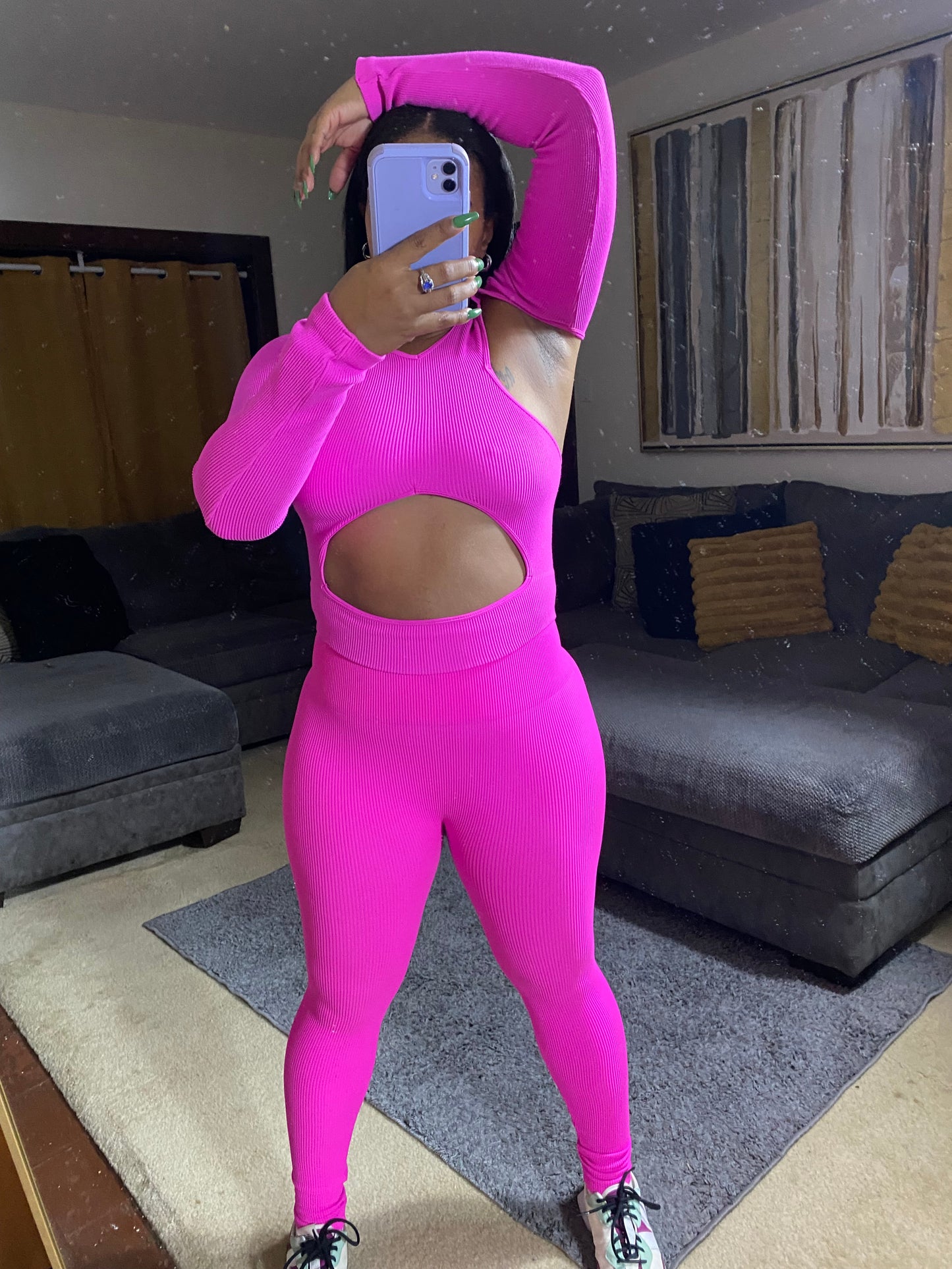 Women's Hot Pink Ribbed Cut-Out Crop Top & High-Waist Leggings Set