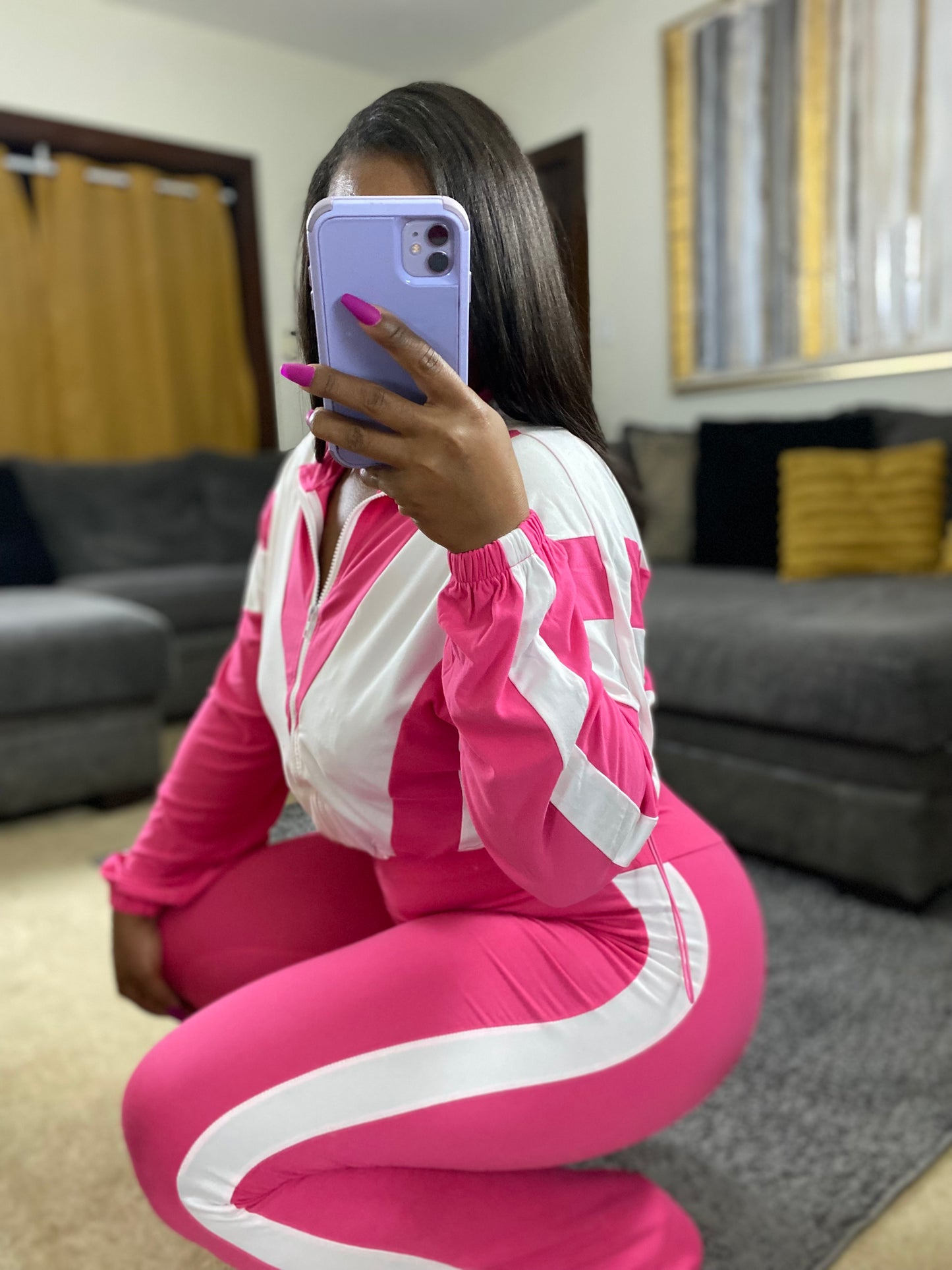 Trendy Two-Piece Tracksuit Set – Women’s Athleisure Zip-Up Crop Jacket & High-Waist Flare Pants (Multiple Colors)