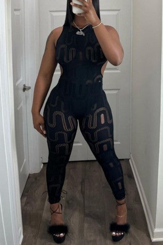 Women's Peek-A-Boo Black Jumpsuit