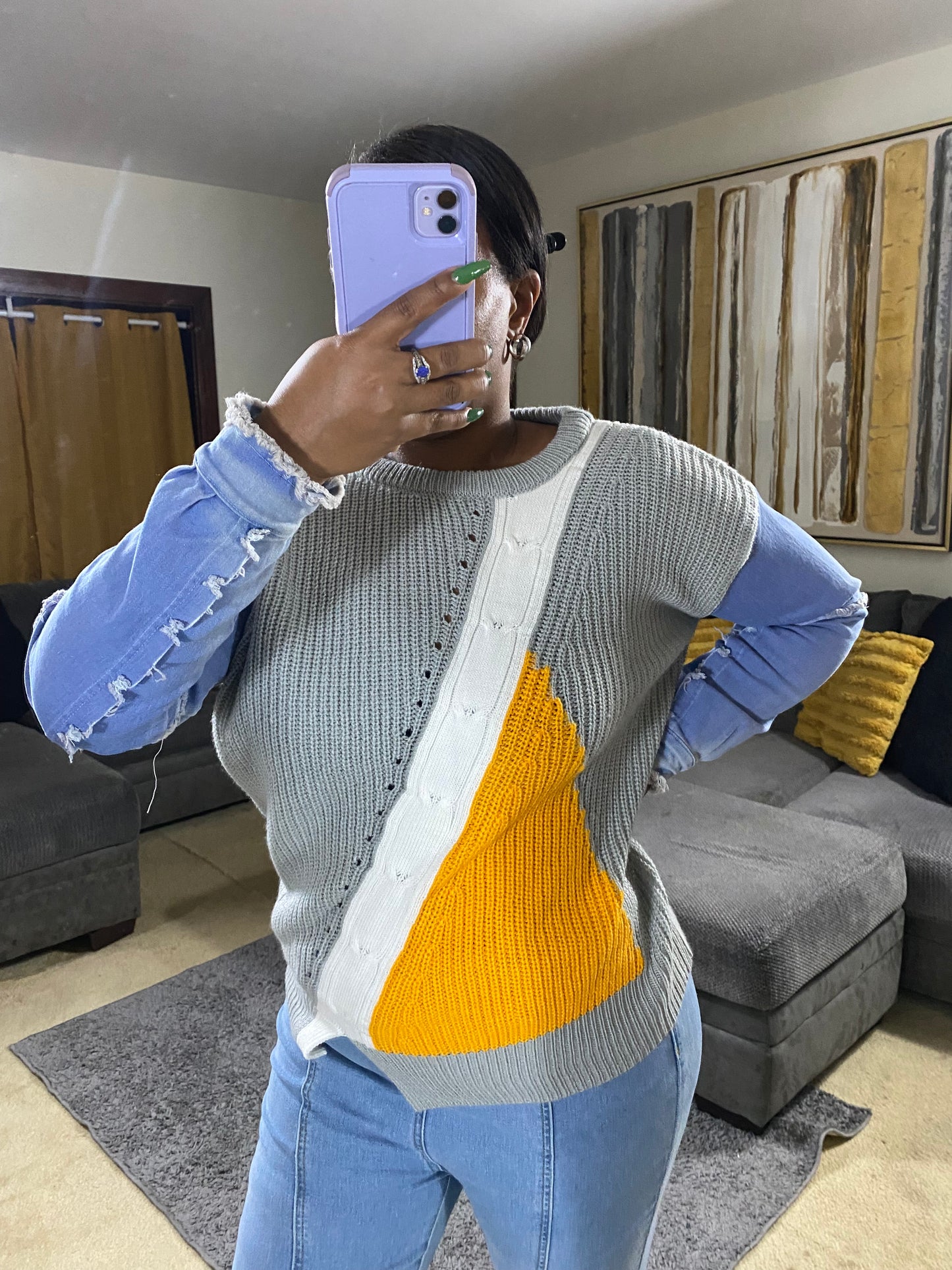 Jean Sleeves Womens Knitted Sweater