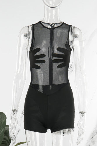 Womens Hand Print Black Mesh Romper