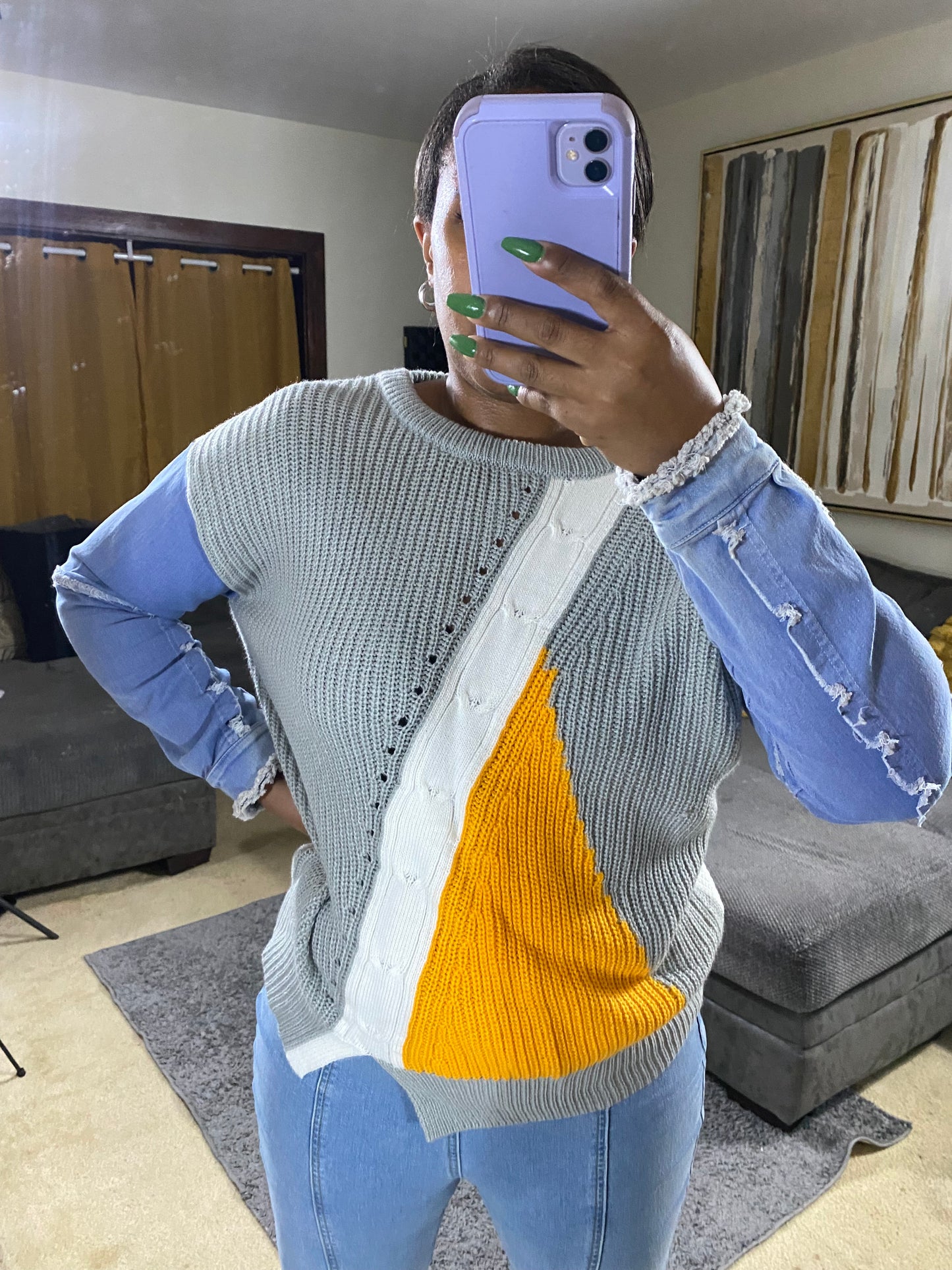 Jean Sleeves Womens Knitted Sweater