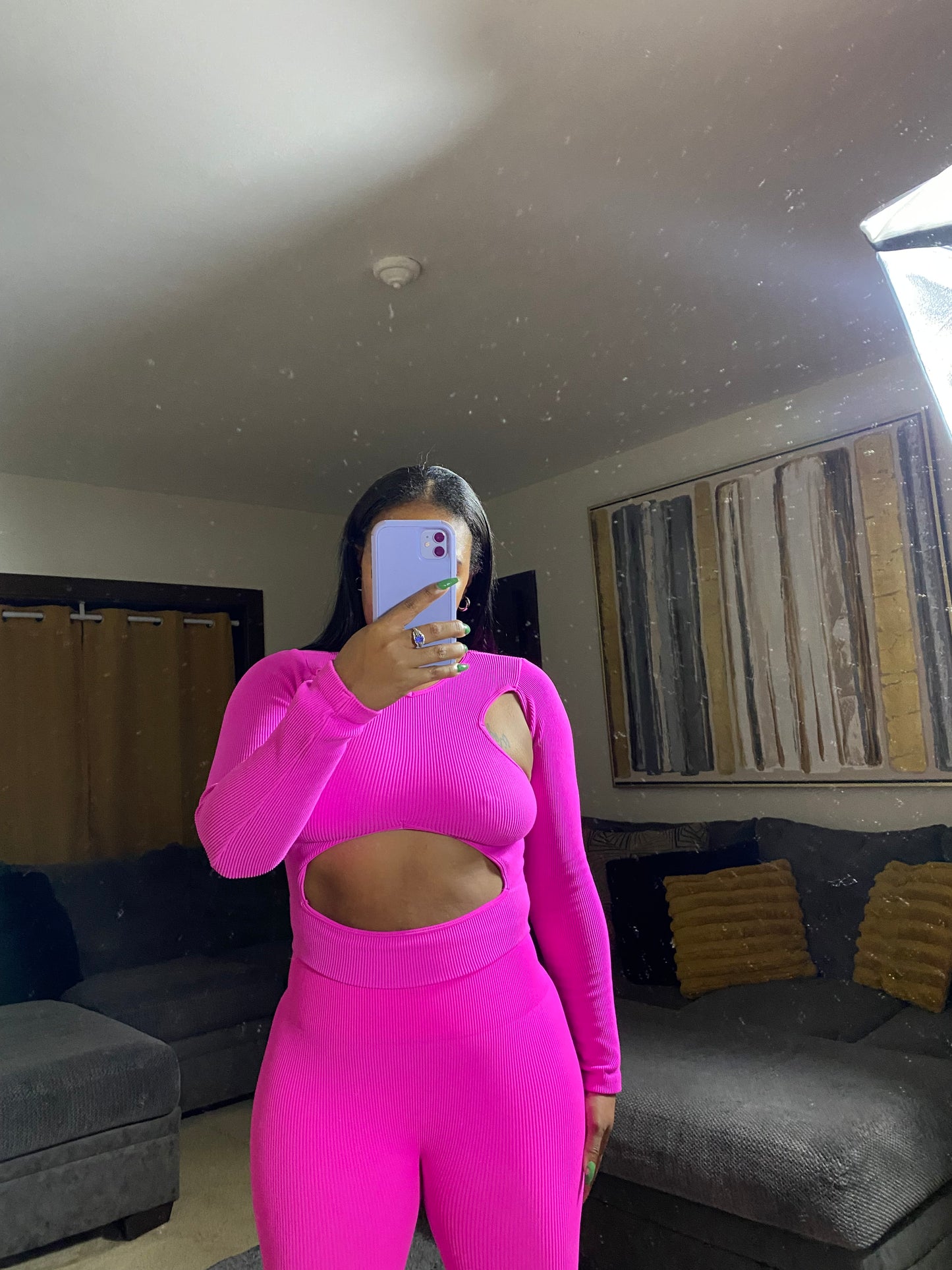 Women's Hot Pink Ribbed Cut-Out Crop Top & High-Waist Leggings Set