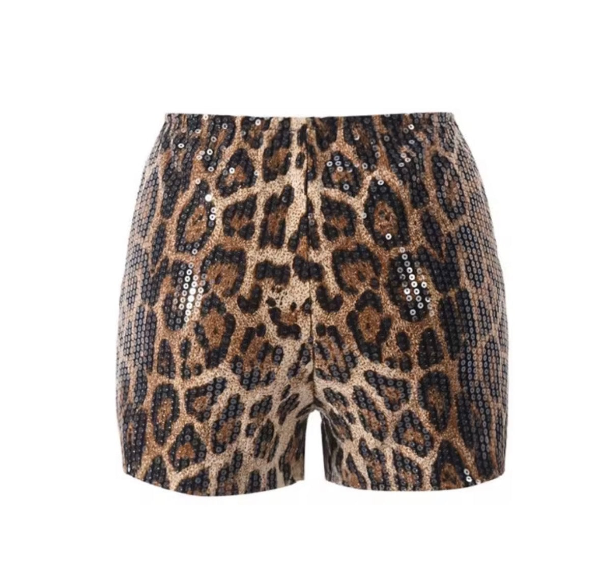 Leopard Sequin High-Waisted Shorts – Glam Animal Print Statement Piece