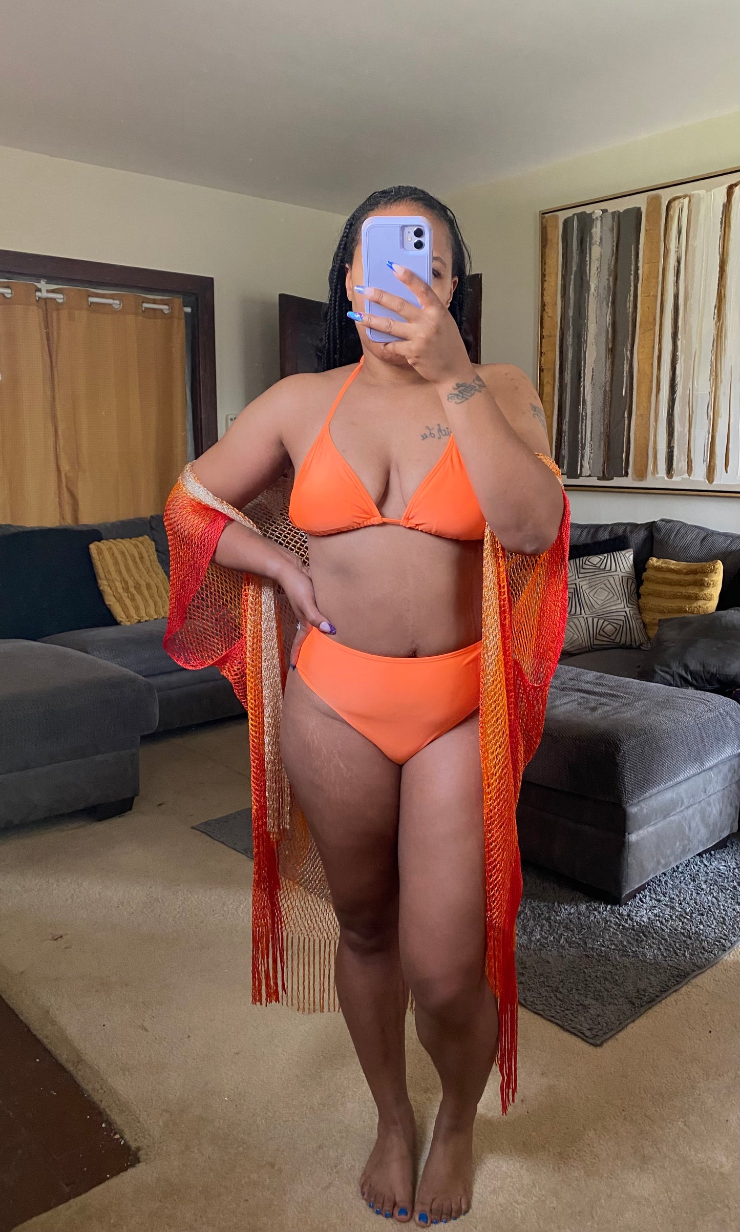 Sunset Glow Mesh Cover-Up & Bikini Set – Vibrant Ombre Beachwear Orange Swimwear