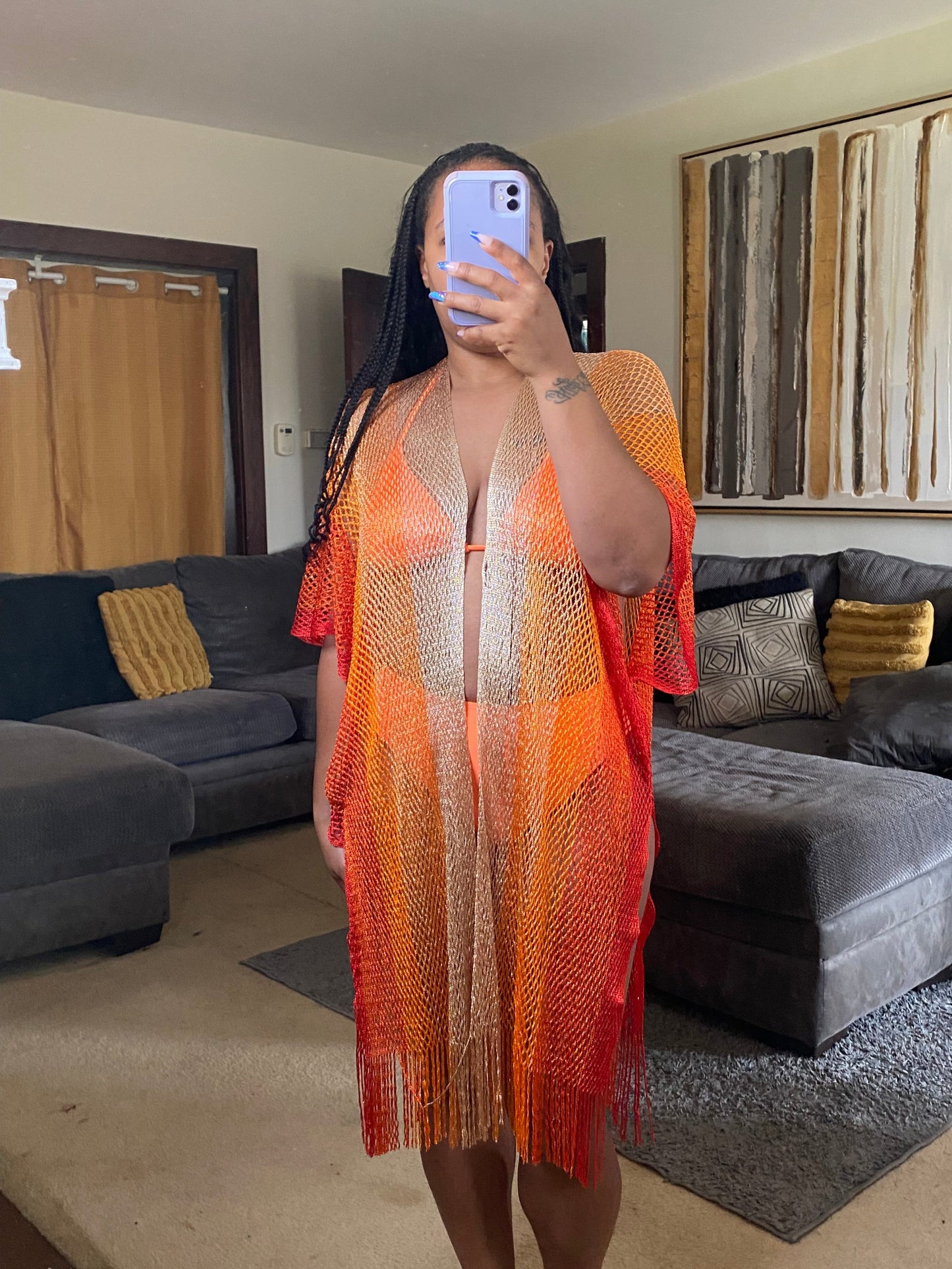 Sunset Glow Mesh Cover-Up & Bikini Set – Vibrant Ombre Beachwear Orange Swimwear
