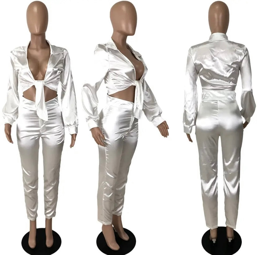 Women's Sexy Satin 2-Piece Pants Set