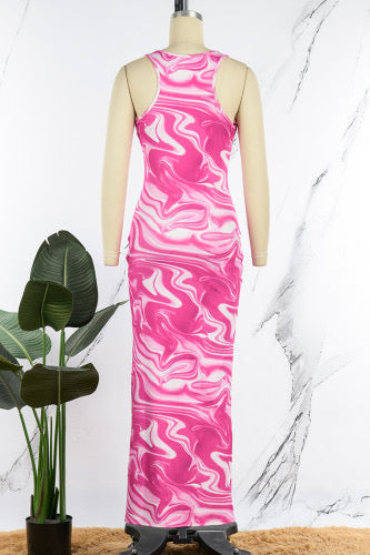 Womens Pink Swirl Maxi Dress (Large Only)