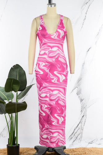 Womens Pink Swirl Maxi Dress (Large Only)