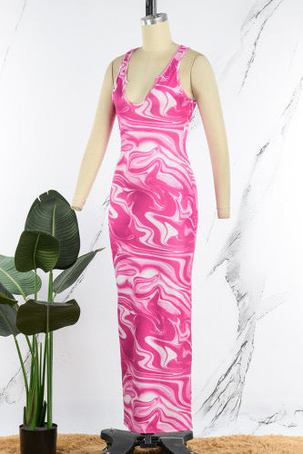 Womens Pink Swirl Maxi Dress (Large Only)