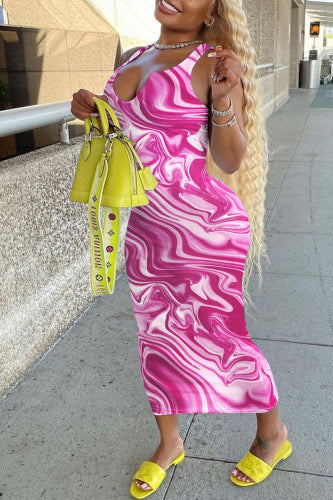 Womens Pink Swirl Maxi Dress (Large Only)