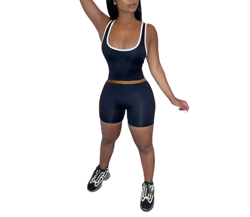 Womens Black Biker 2-Piece Shorts Set
