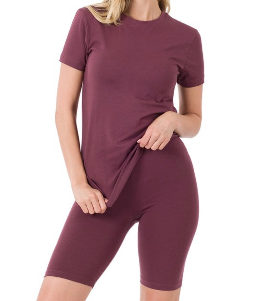 Women's Casual Cotton 2-Piece Biker Short Set