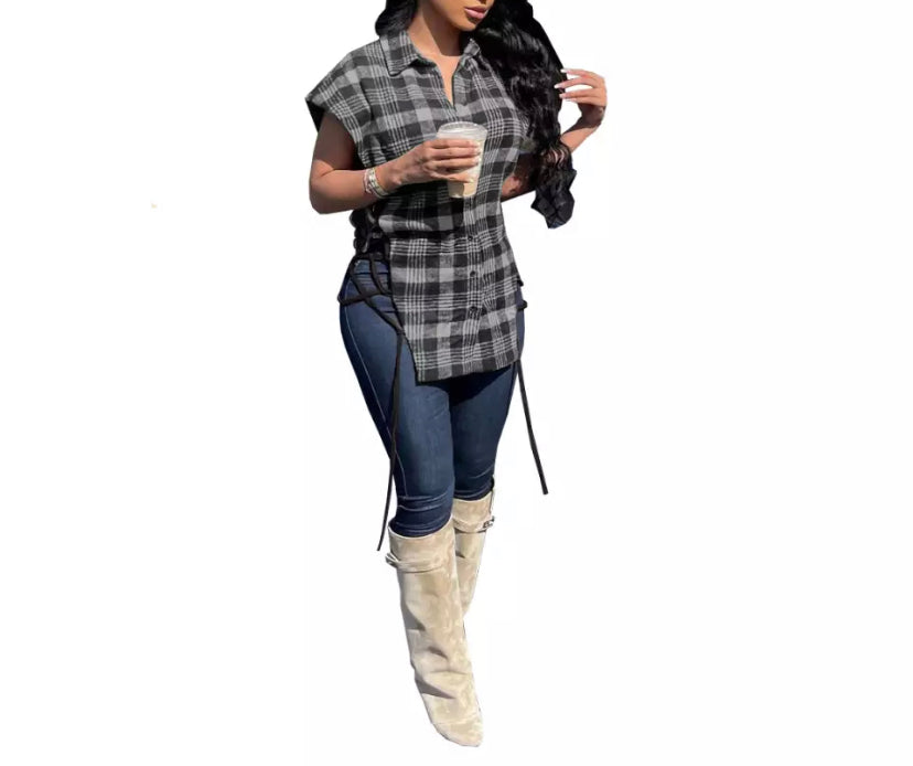 Womens Flannel Plaid Top