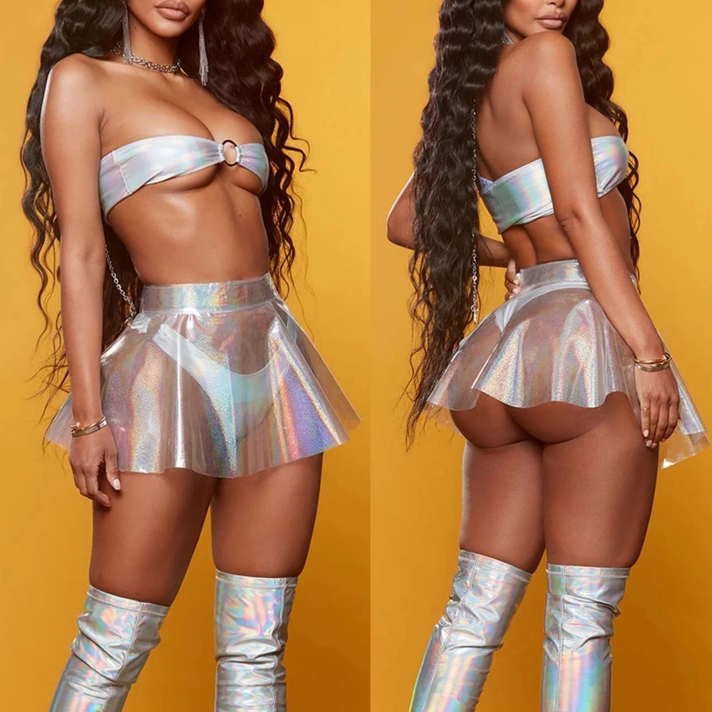 Womens Holographic See Through Skirt