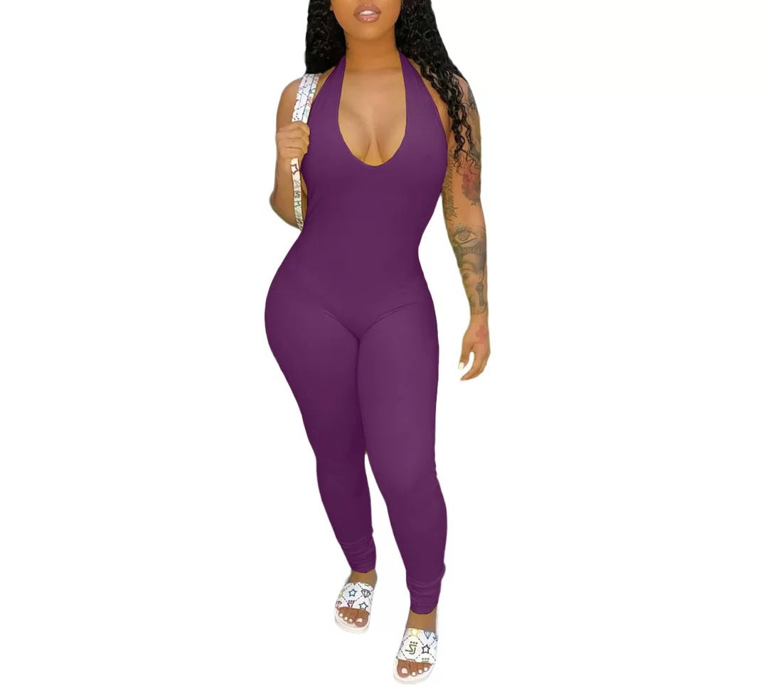 Women's Low Cut Halter Backless Jumpsuit (XL Only)