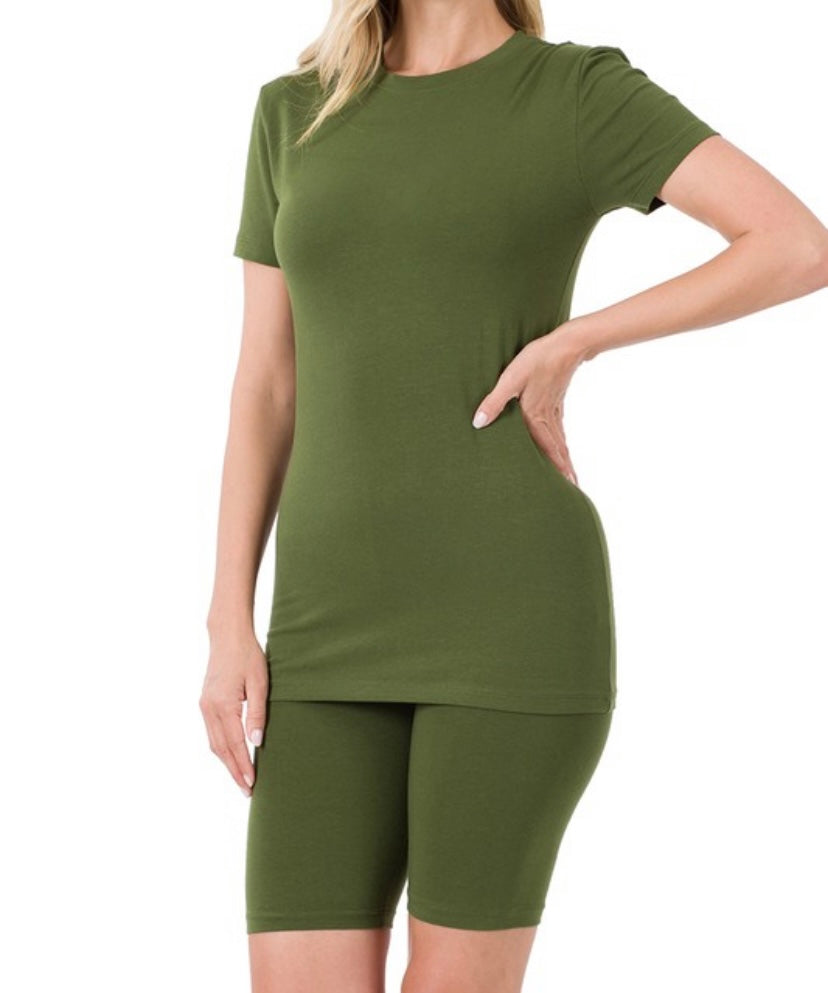 Women's Casual Cotton 2-Piece Biker Short Set