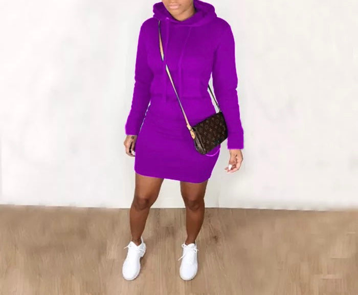 Womens Sweatshirt Hooded Casual Long Sleeve Dress (XS & Smalls Only)