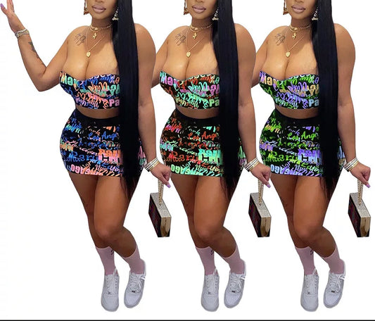 Womens 2-Piece Skirt and Tube Top Set