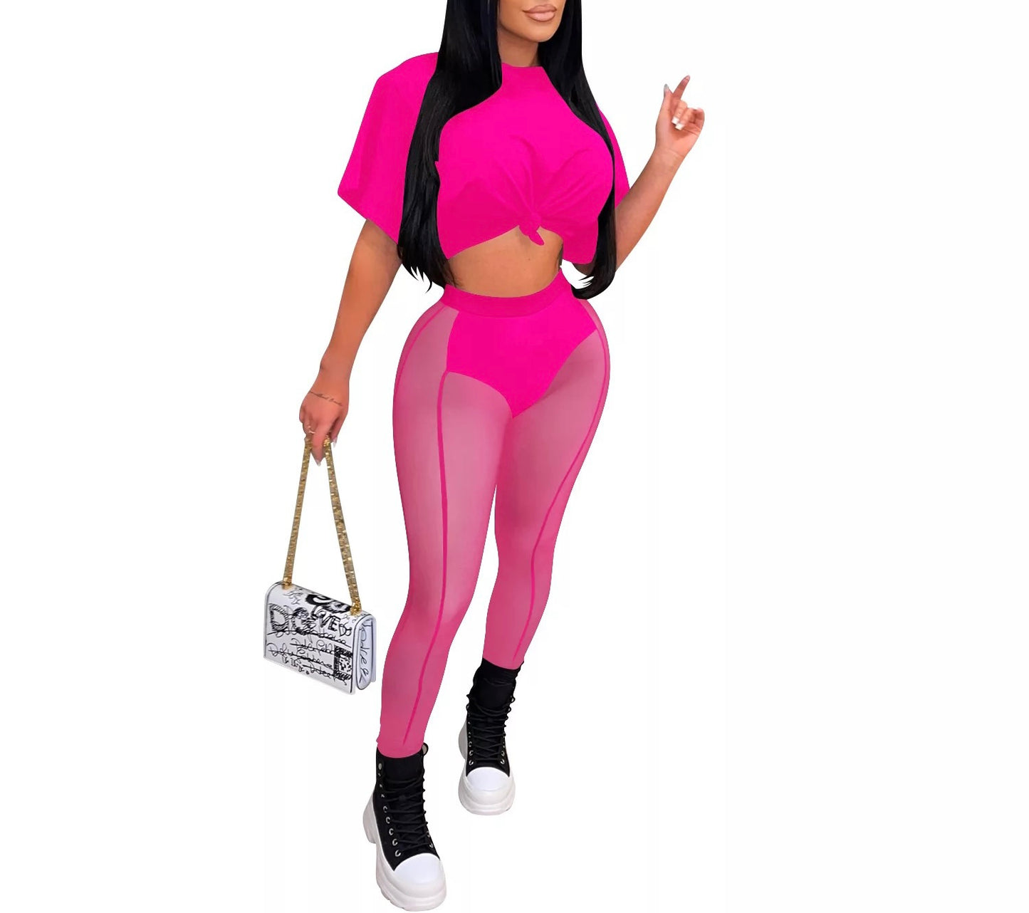 Womens 2-Piece Mesh Pants Set