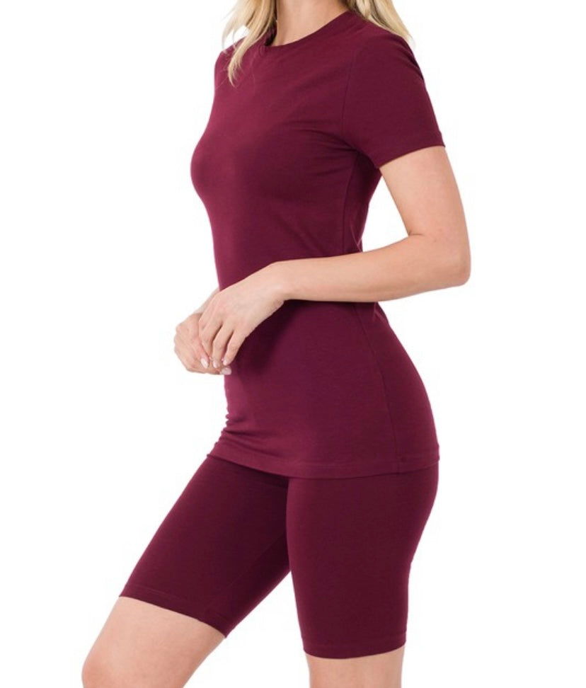 Women's Casual Cotton 2-Piece Biker Short Set