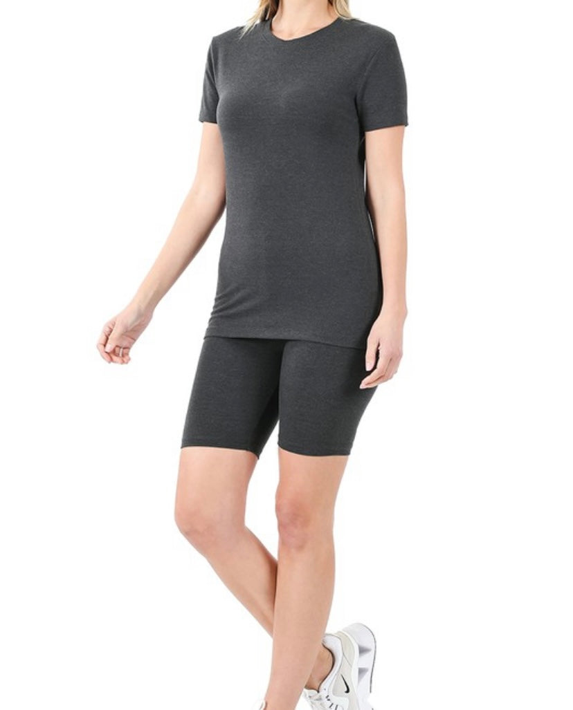 Women's Casual Cotton 2-Piece Biker Short Set