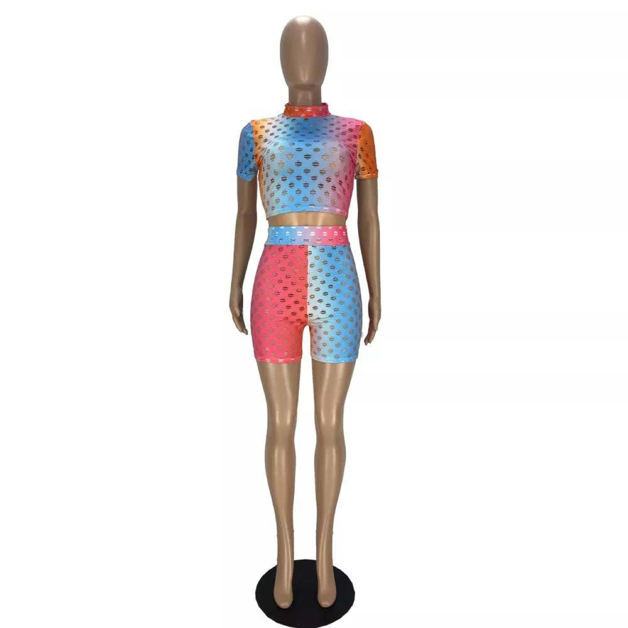Womens Rainbow 2-Piece Shorts Set