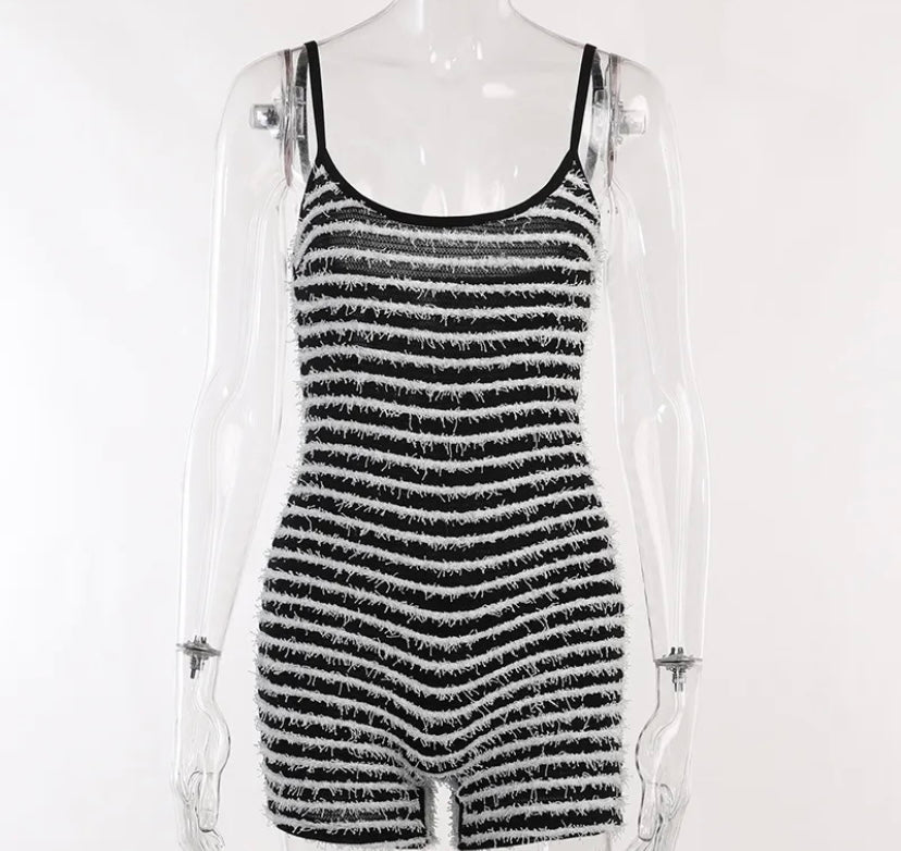 Textured Black & White Stripe Knit Romper | Cozy Chunky Sweater Fabric | My Vybe Boutique