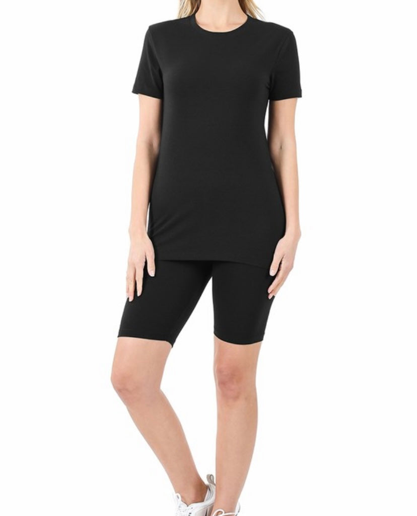 Women's Casual Cotton 2-Piece Biker Short Set