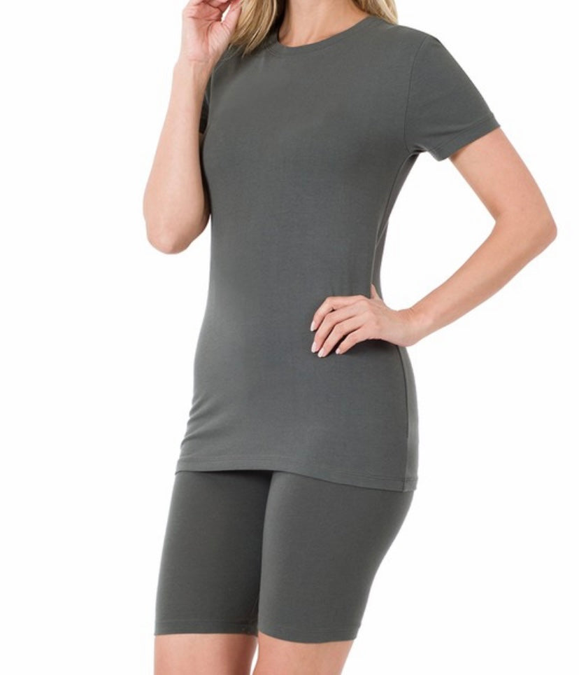 Women's Casual Cotton 2-Piece Biker Short Set