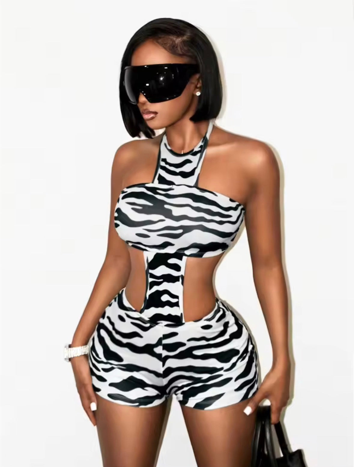 Wild Energy Zebra Cutout Romper Suit - Garment Animal Print Clothes