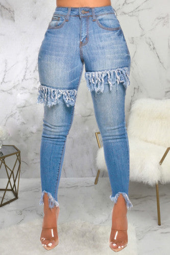 Womens Fringed Stretchy Jeans