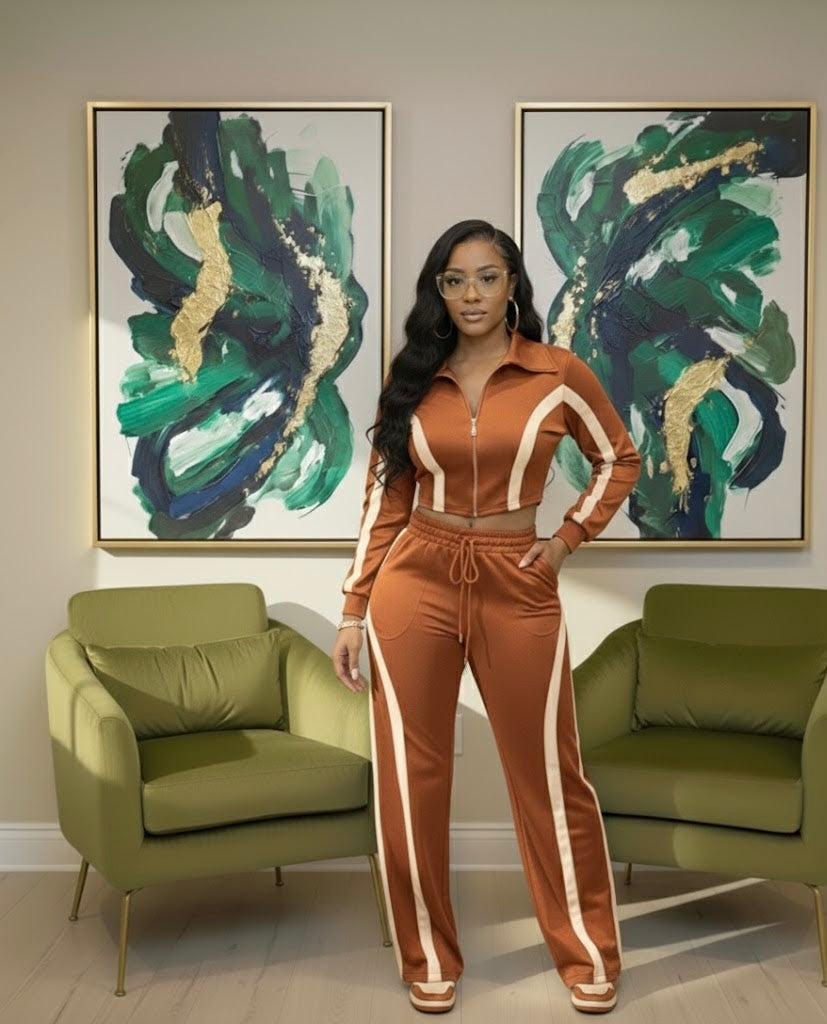 Women’s Trendy Wide Leg 2-Piece Set Vybe Luxe Stripe 2-Piece Outfit Set