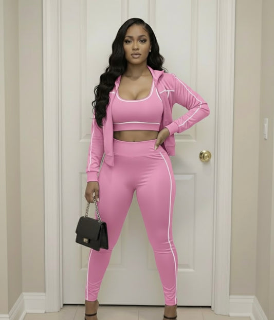 Women’s 3-Piece Leggings Set Jacket Matching Bra Leggings Outfit Set