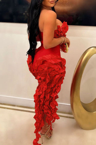Women’s Red Sleeveless Ruffled Bodycon Dress