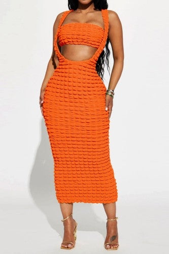 Womens Orange Popcorn Maxi Dress