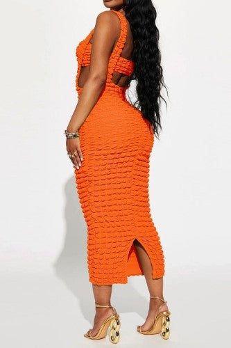 Womens Orange Popcorn Maxi Dress