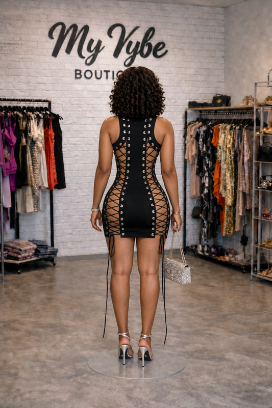 Lace-Up Cut Out Bodycon Mini Dress – Sexy Backless Black Club Dress for Women