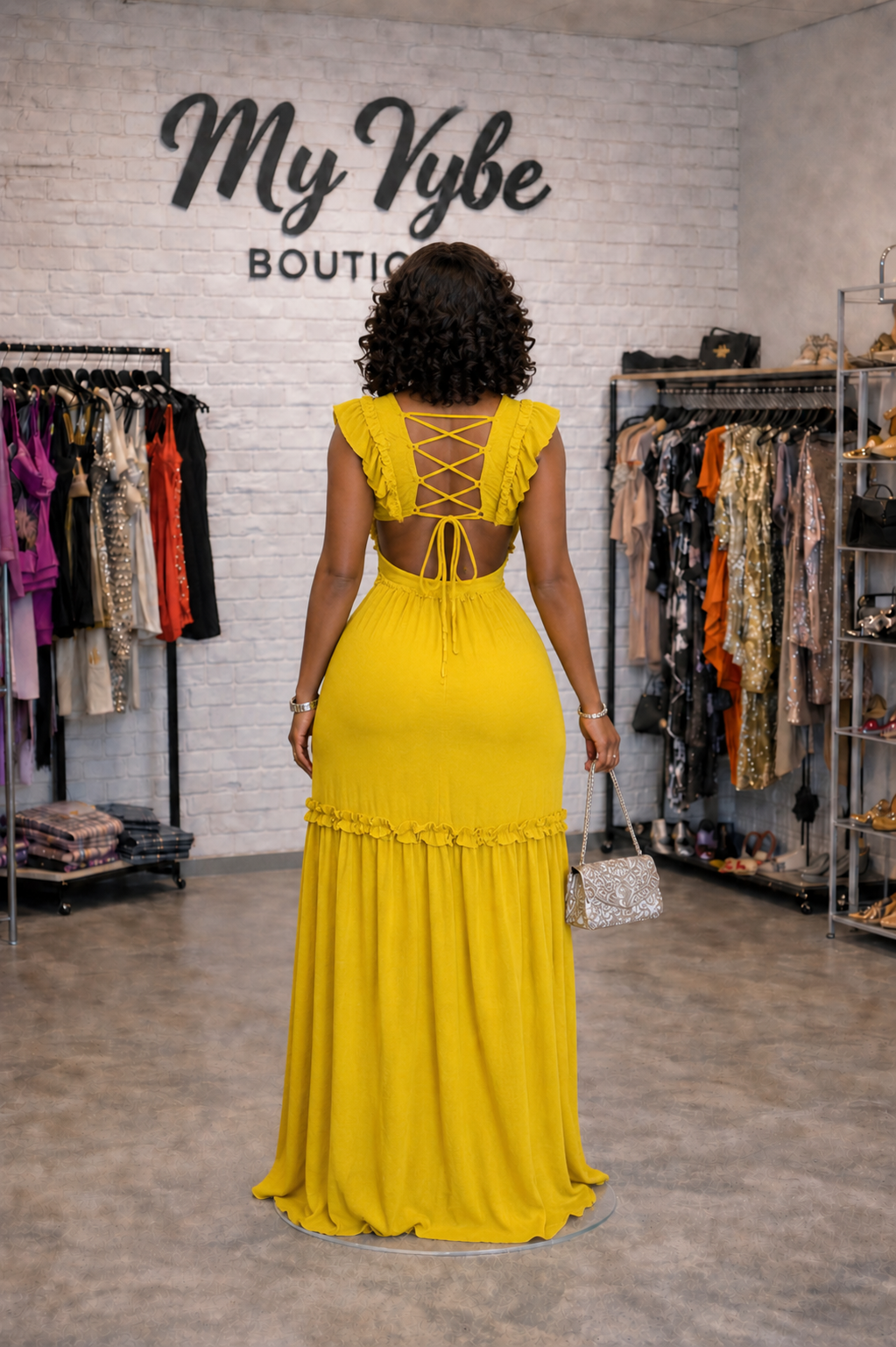 Boho Mustard Yellow Cutout Ruffle Maxi Dress – Carola Sundress for Women