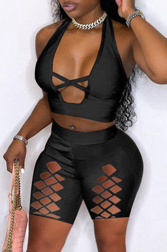 Womens Black Cut It Out 2-Piece Shorts Set