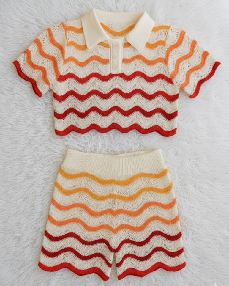 Womens Too Wavy 2-Piece Knitted Shorts Set (Large Only)