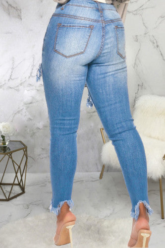 Womens Fringed Stretchy Jeans