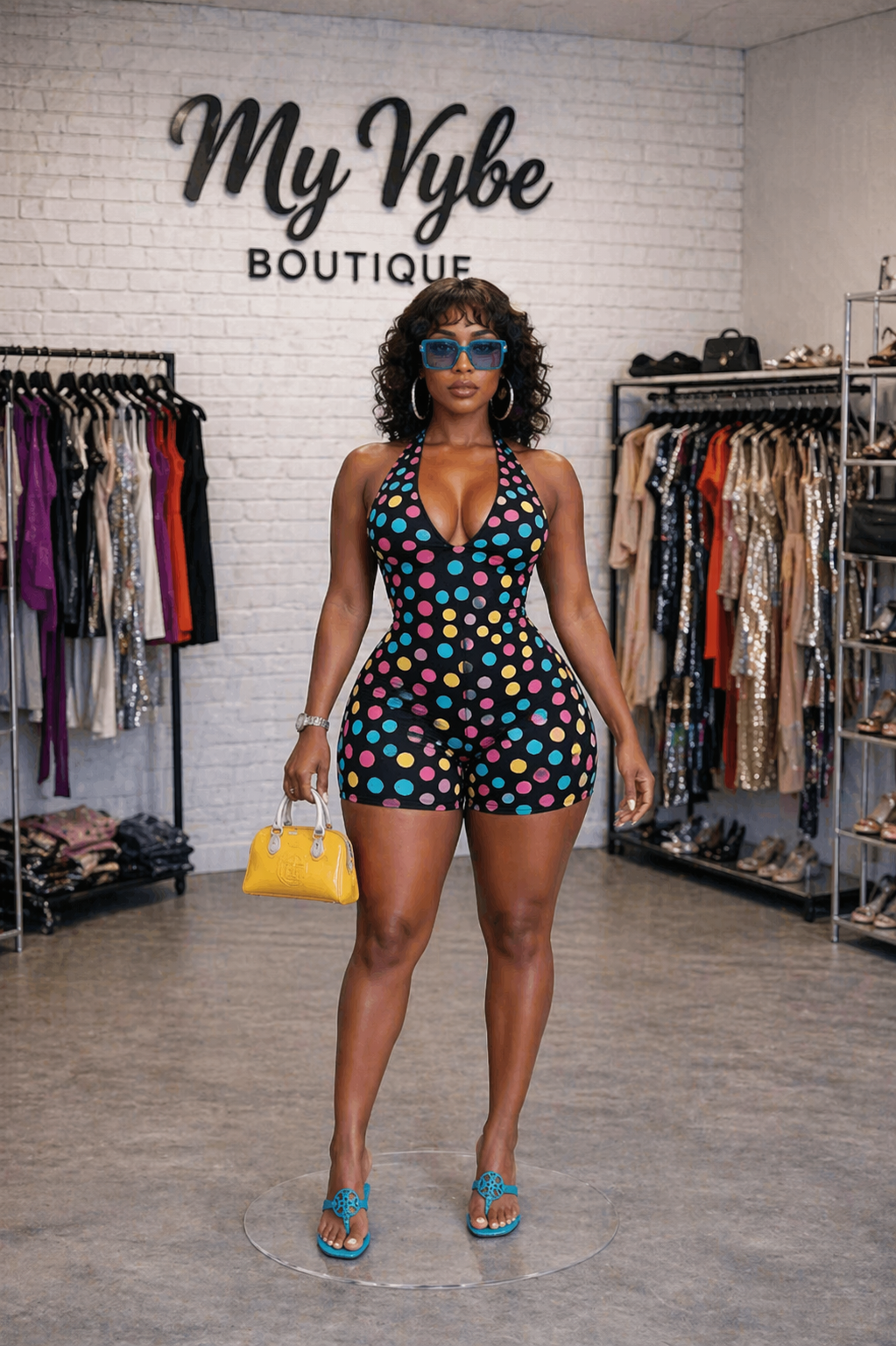 Pop of Color Polka Dot Halter Romper – White & Black