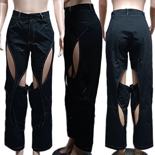 Womens Peek-A-Boo Black Straight Leg Pants