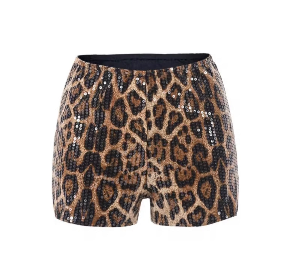 Leopard Sequin High-Waisted Shorts – Glam Animal Print Statement Piece